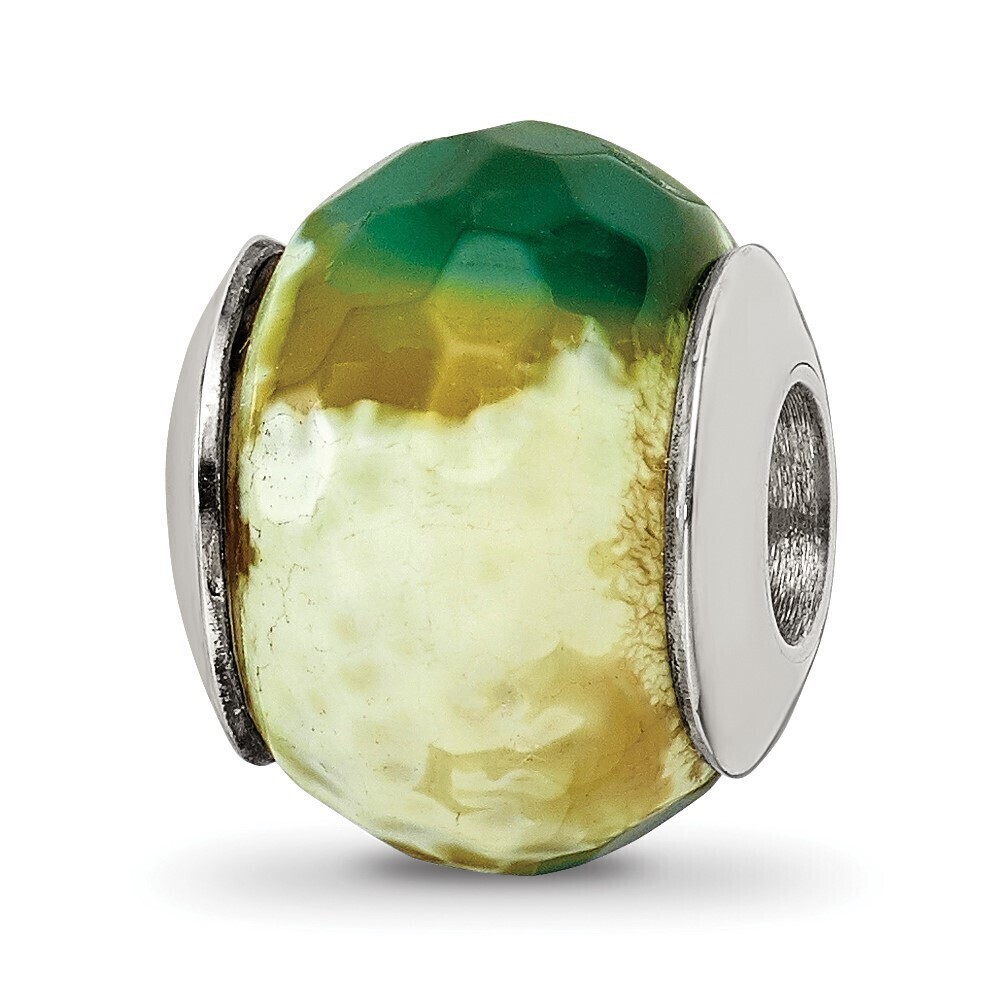 Kazi Luxury Sterling Silver Reflections Green Cracked Agate w/Shell Stone Bead